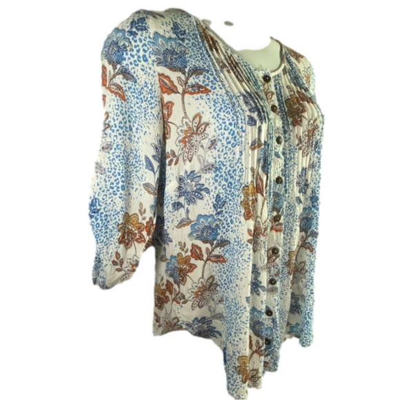 EVANS I pry Floral Button Down Shirt Sandy Ptuck 3/4 Sleeve EUC Size 16 SKU0415 - Picture 6 of 7